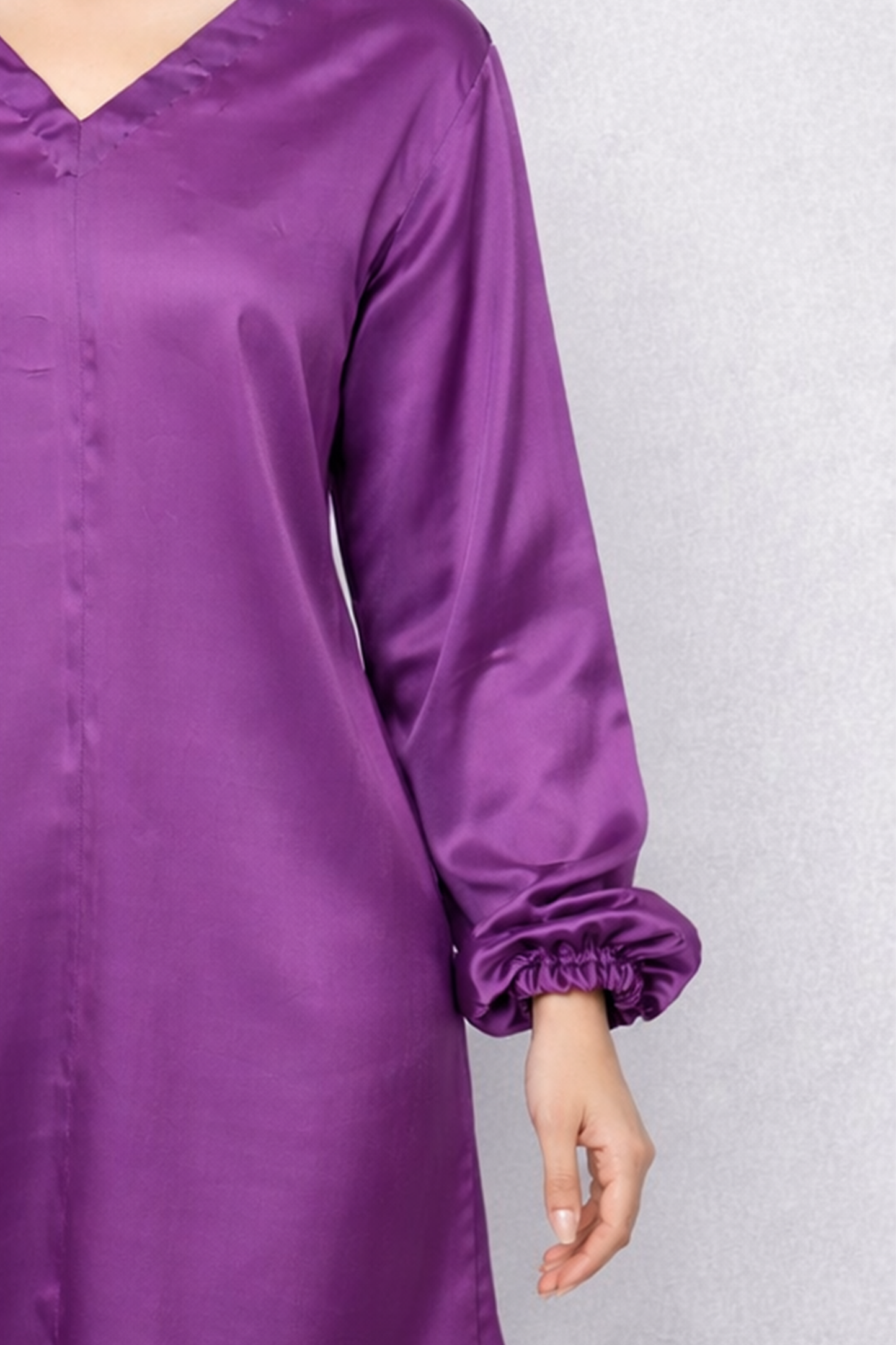 Amethyst Silk-Satin V-Neck Top