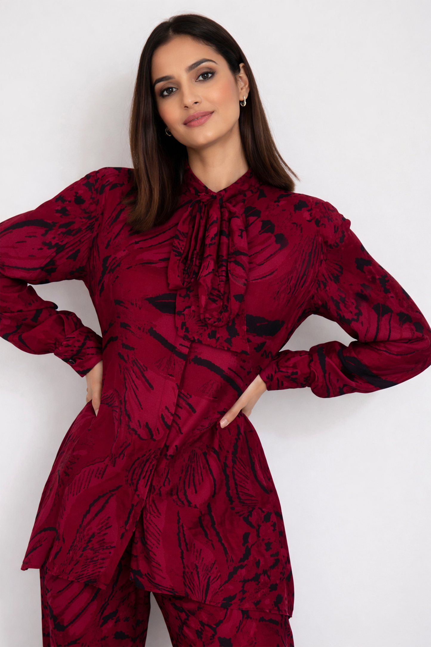 Crimson Dahlia Bow-Neck Co-ord Set