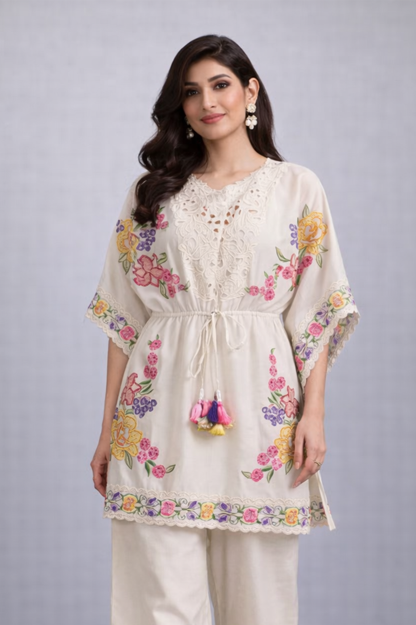Ivory Blossom Kaftan Co-ord Set