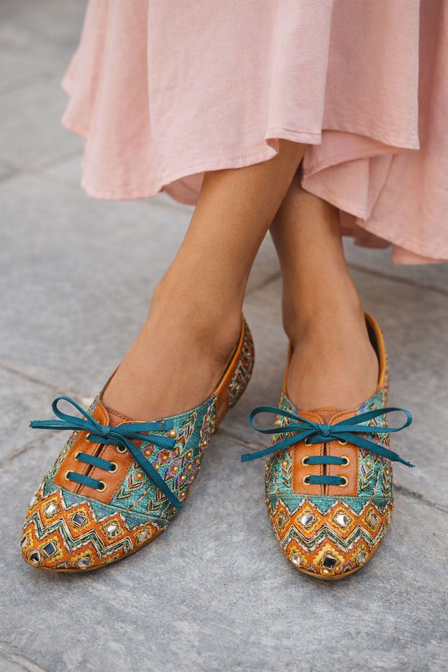 Mosaic Muse Embroidered Lace-Up Sneakers