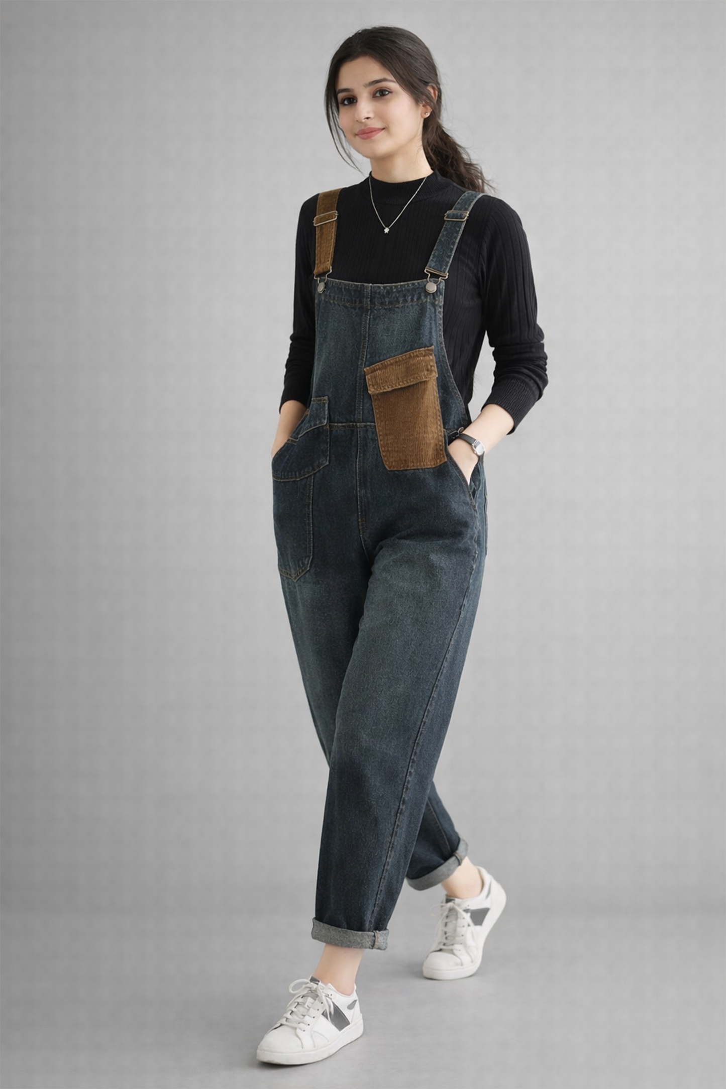 Urban Contrast Patchwork Denim Dungarees