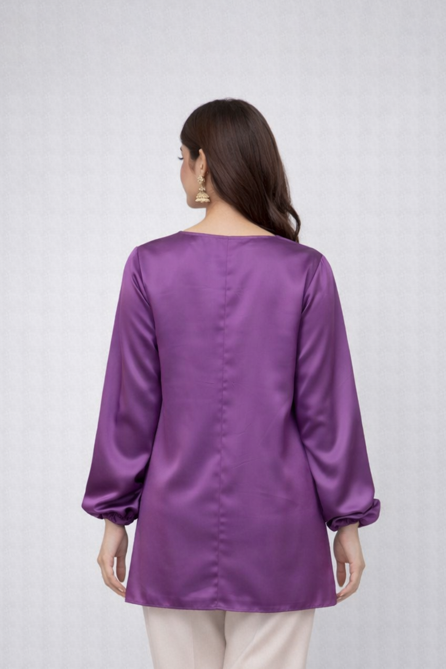 Amethyst Silk-Satin V-Neck Top