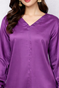 Amethyst Silk-Satin V-Neck Top