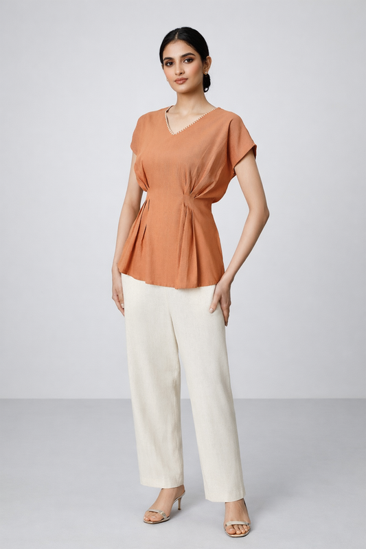 Autumn Spice Pleated Peplum Top