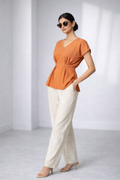 Autumn Spice Pleated Peplum Top