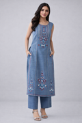 Azure Bloom Embroidered Slub Co-ord Set