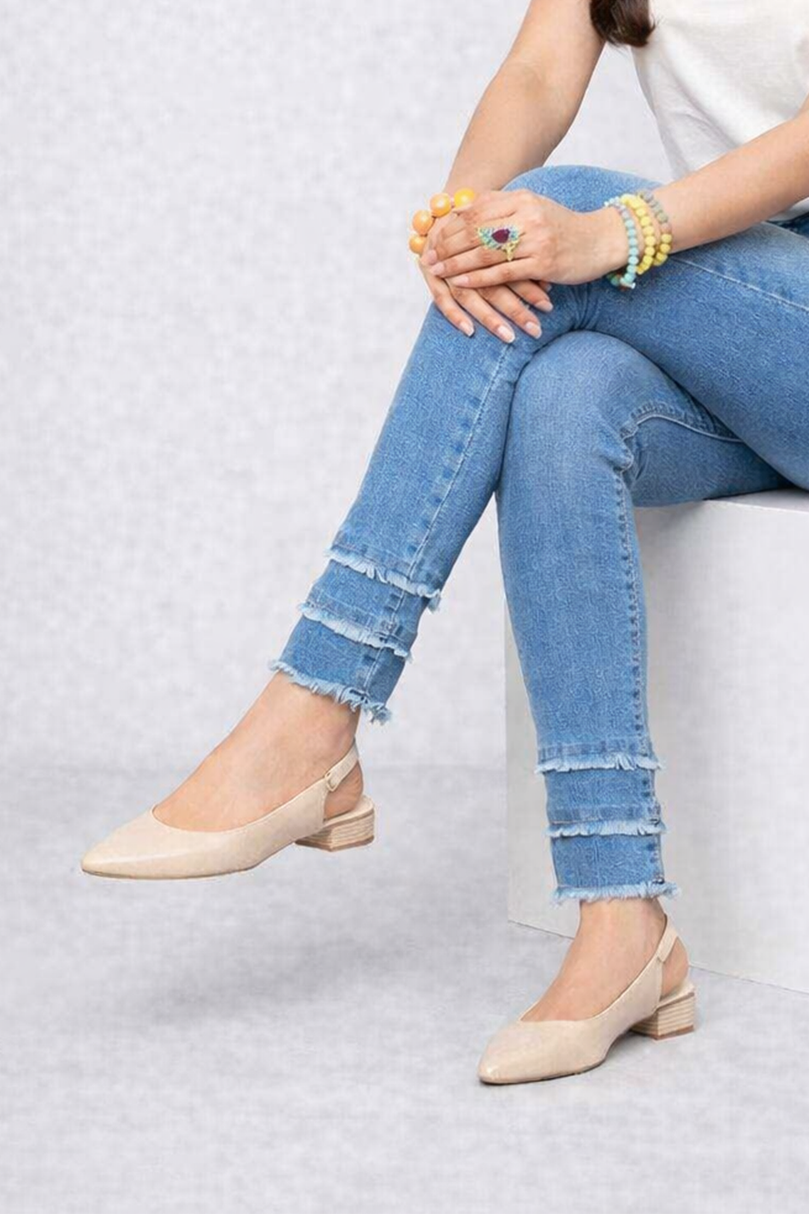 Azure Tiered-Hem Skinny Jeans