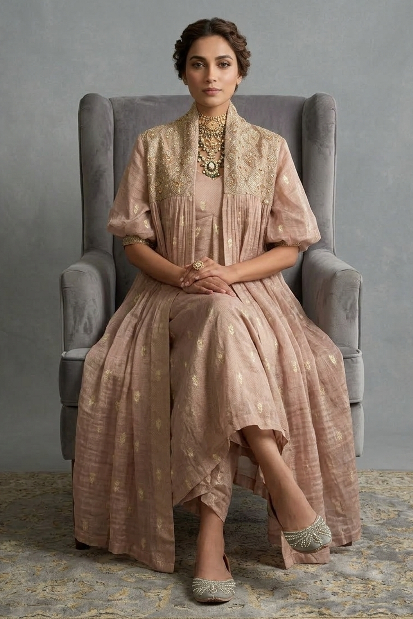 Dusty Rose Embellished Cape-Style Fusion