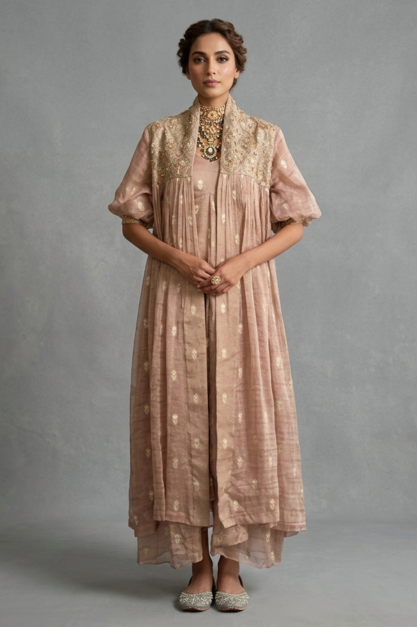 Dusty Rose Embellished Cape-Style Fusion