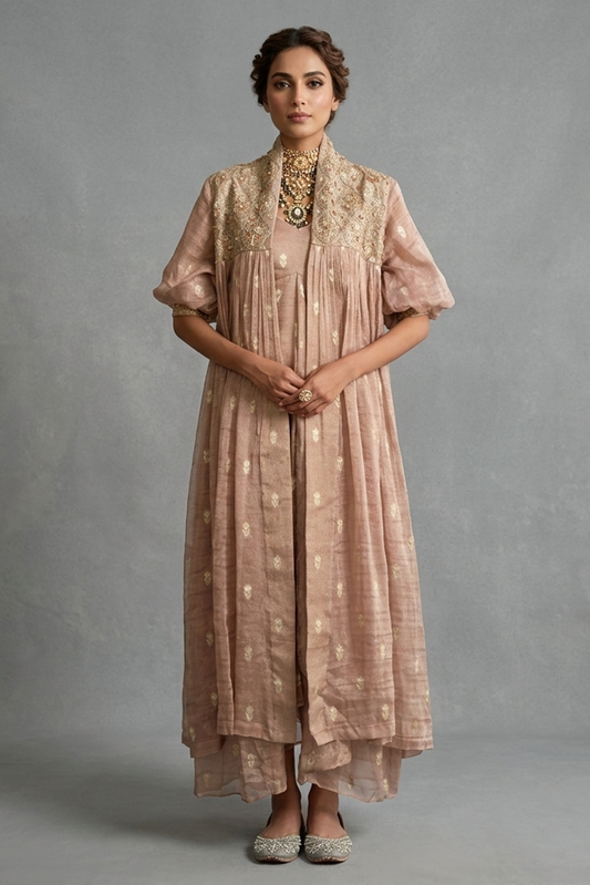 Dusty Rose Embellished Cape-Style Fusion