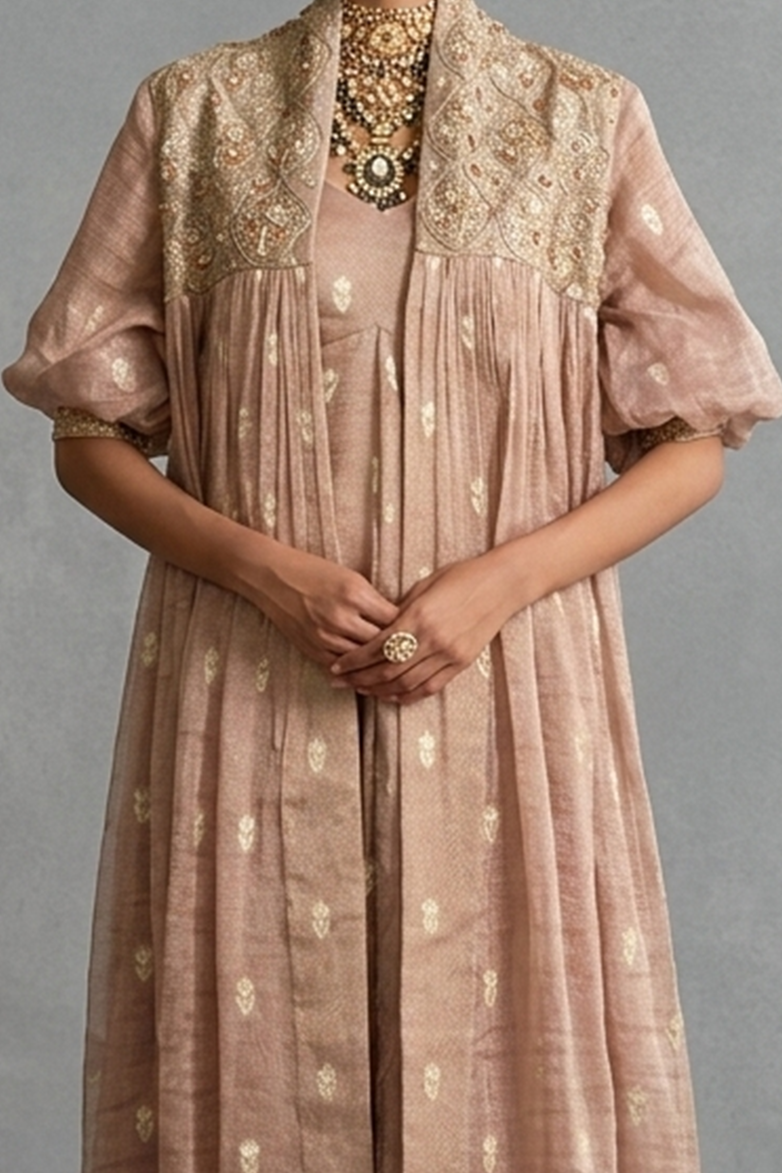 Dusty Rose Embellished Cape-Style Fusion