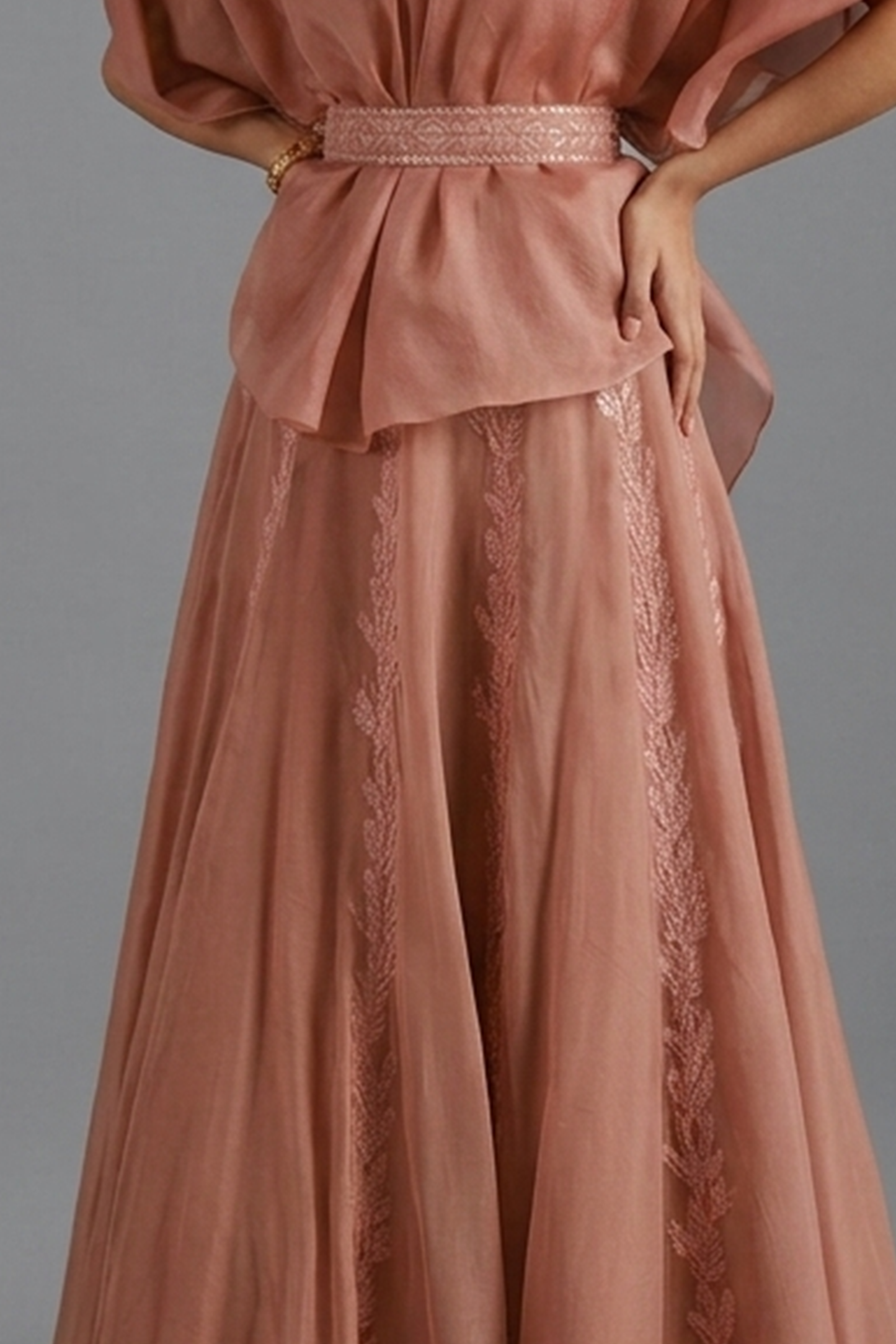Dusty Rose Organza Peplum & Embroidered Lehengas