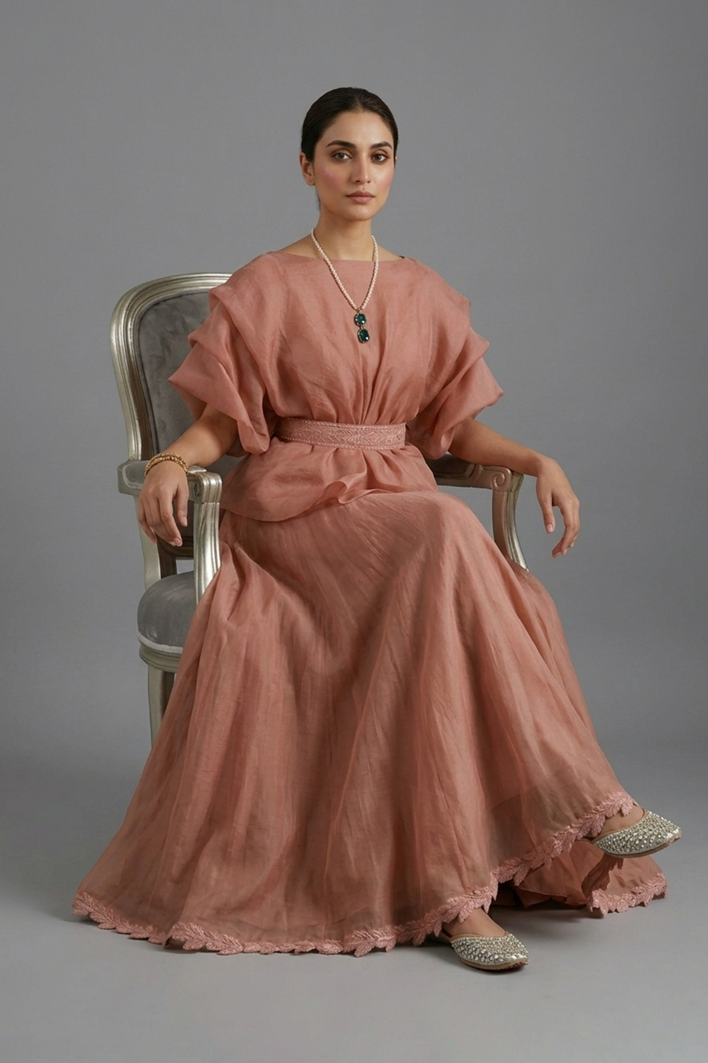 Dusty Rose Organza Peplum & Embroidered Lehengas