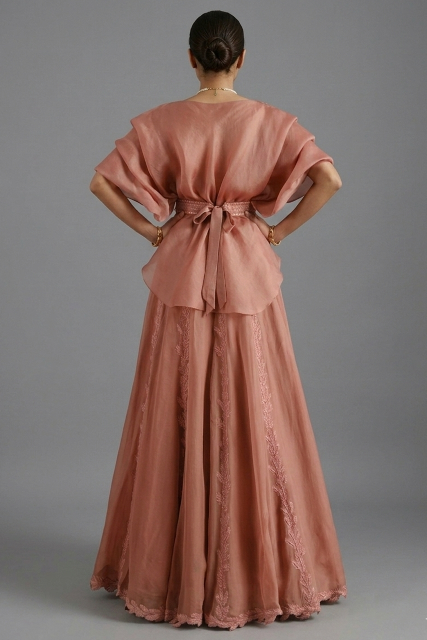 Dusty Rose Organza Peplum & Embroidered Lehengas