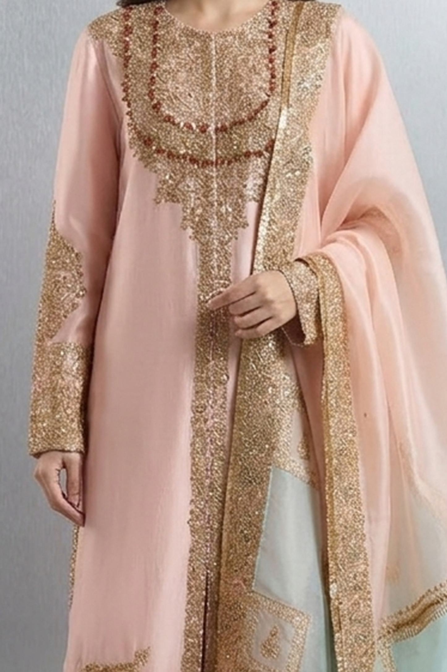 Rose-Peach Zardozi Organza Ensemble