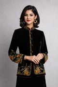 Embroidered Velvet Mandarin Coat