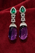 Emerald & Amethyst Halo Drop Earrings