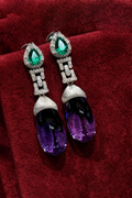 Emerald & Amethyst Halo Drop Earrings