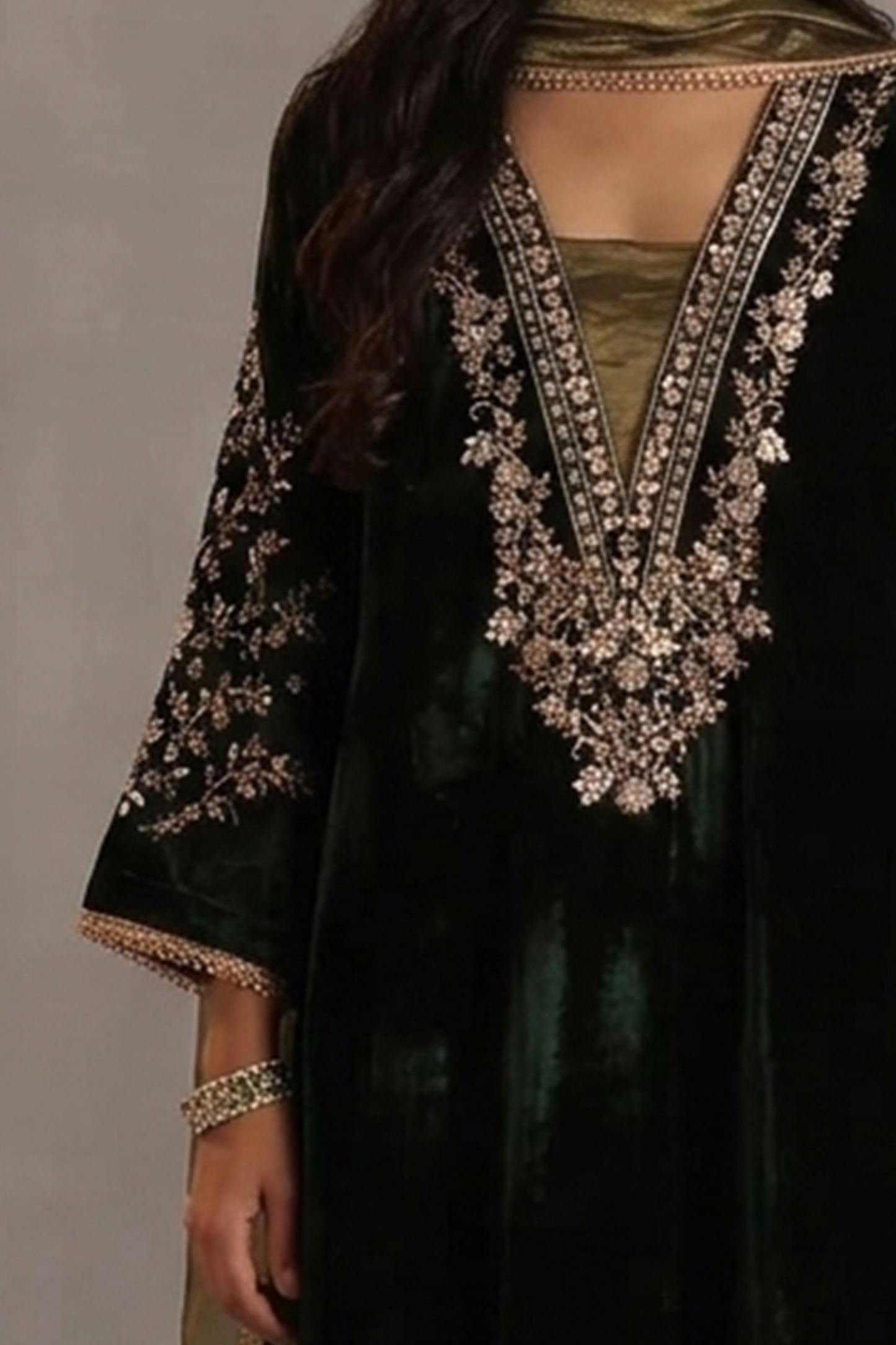 Emerald Forest Embroidered Velvet Kaftan