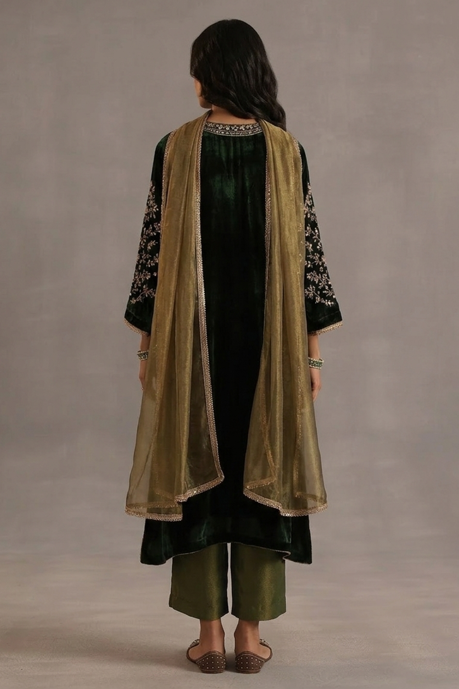 Emerald Forest Embroidered Velvet Kaftan