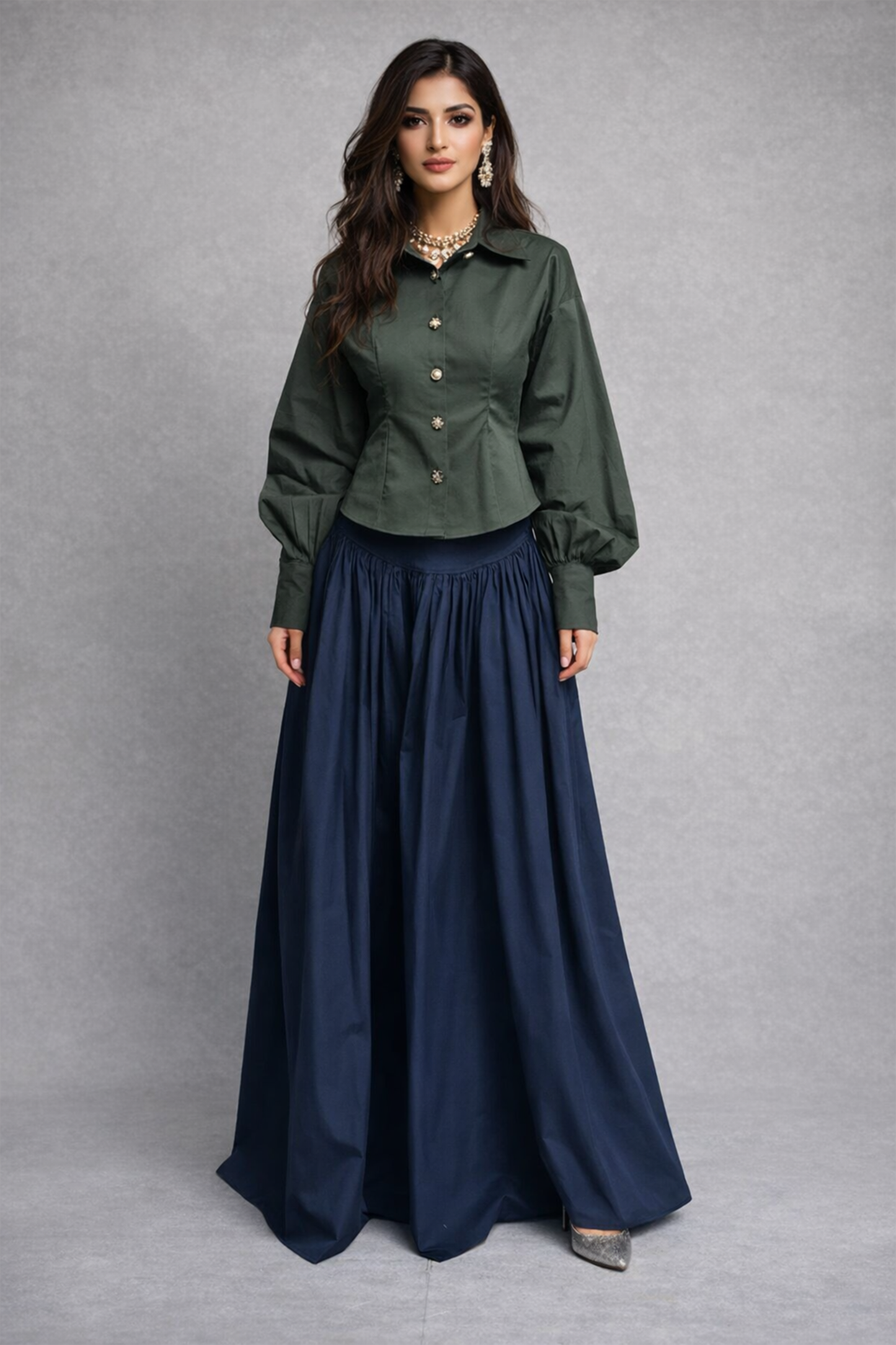 Emerald Architectural Top & Skirt Set