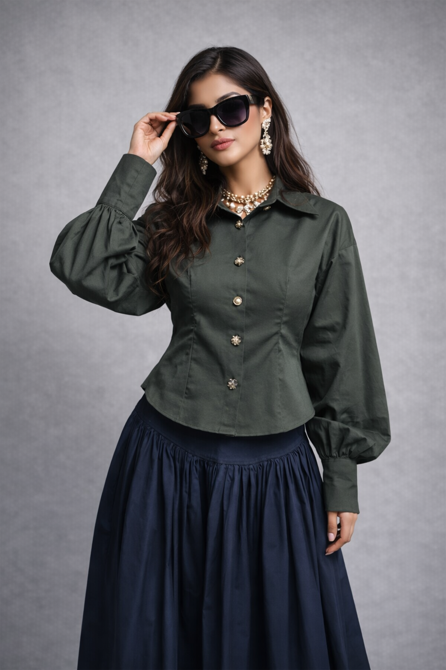 Emerald Architectural Top & Skirt Set