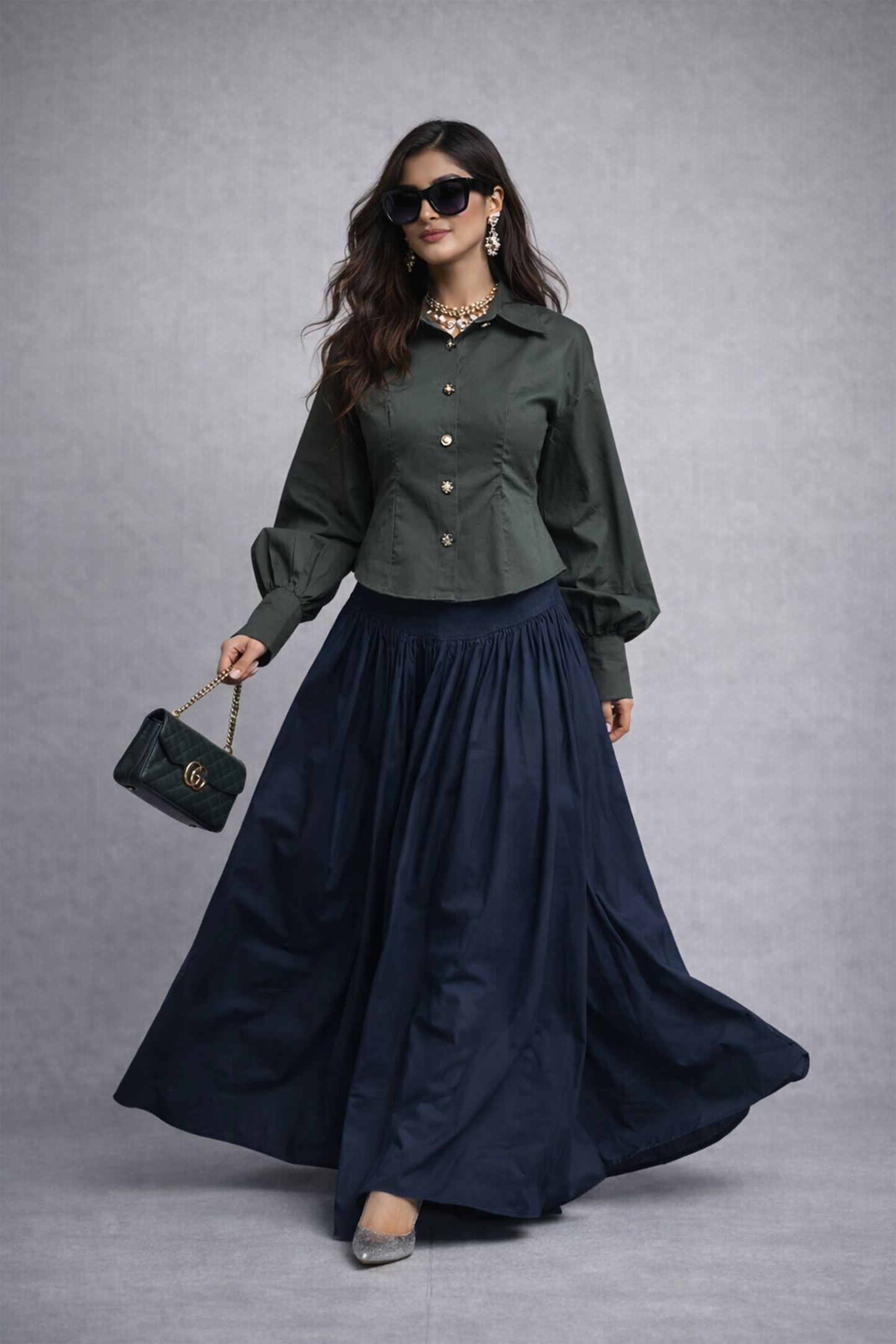 Emerald Architectural Top & Skirt Set