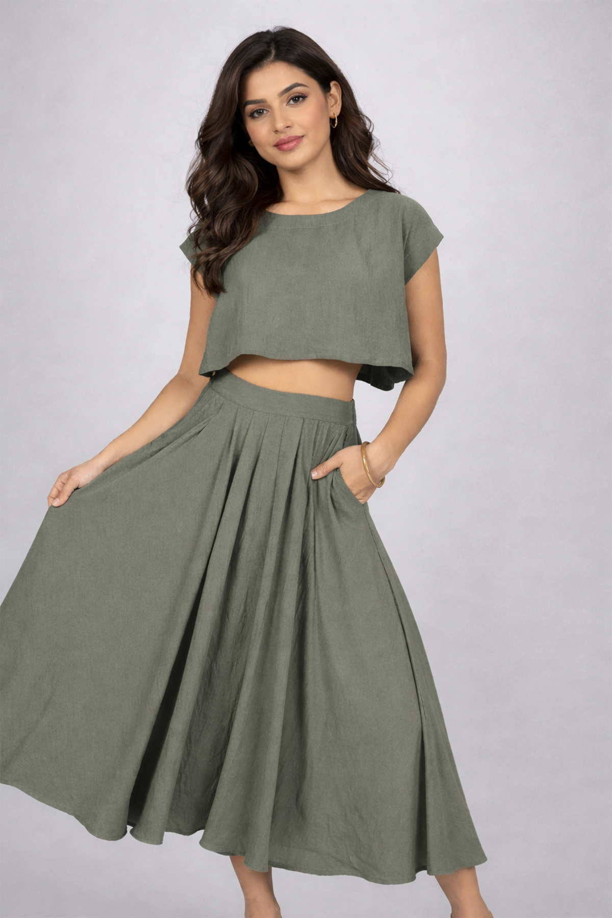 Ethereal Sage Top & Skirt Set