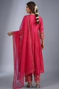 Fuchsia Pleated Silk Anarkali with Scalloped