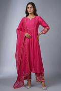 Fuchsia Pleated Silk Anarkali with Scalloped