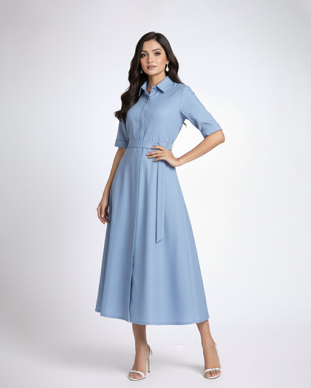 Azure Chambray Tailored Shirt Dress
