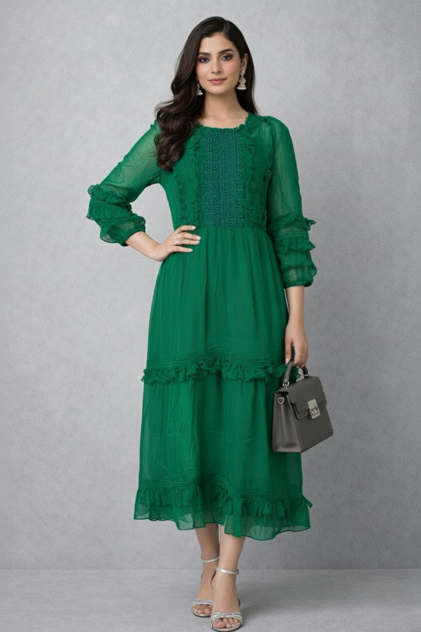 Emerald Enchantment Ruffle Dress