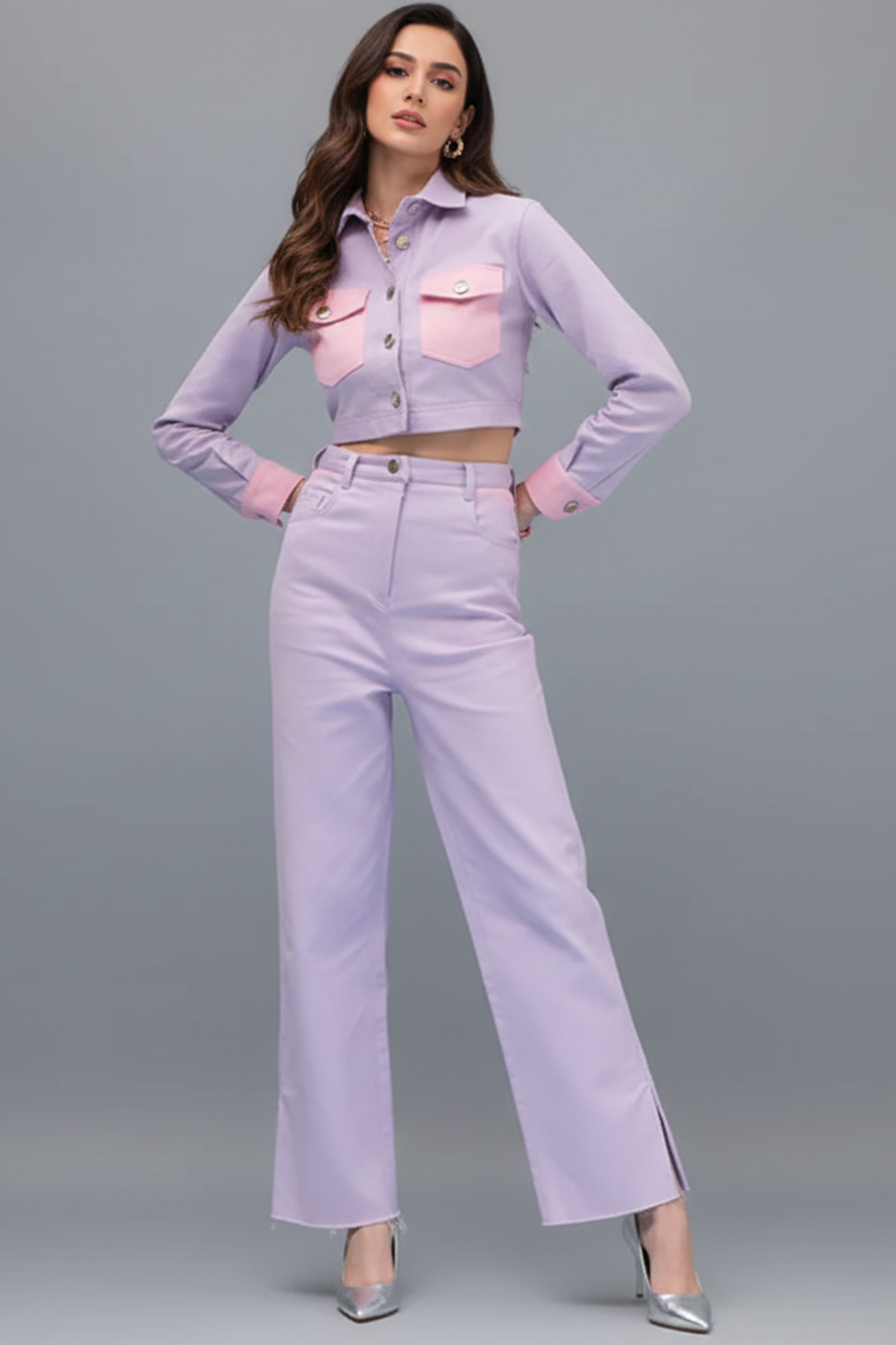 Lavender Candy Cropped Denim Co-Ord Set