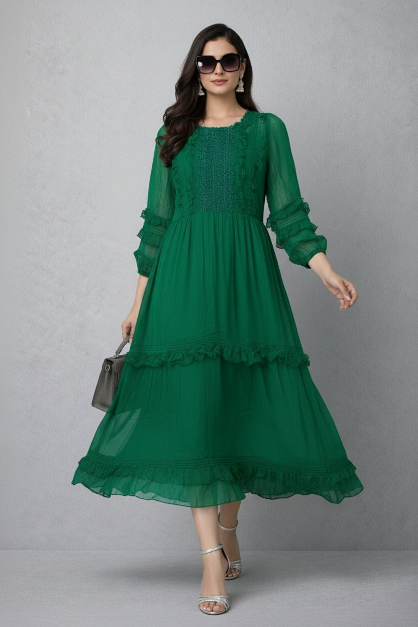 Emerald Enchantment Ruffle Dress