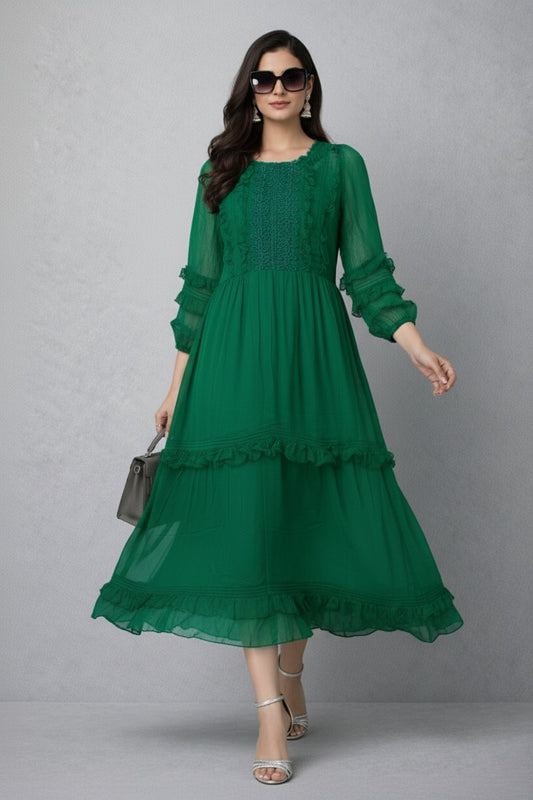 Emerald Enchantment Ruffle Dress