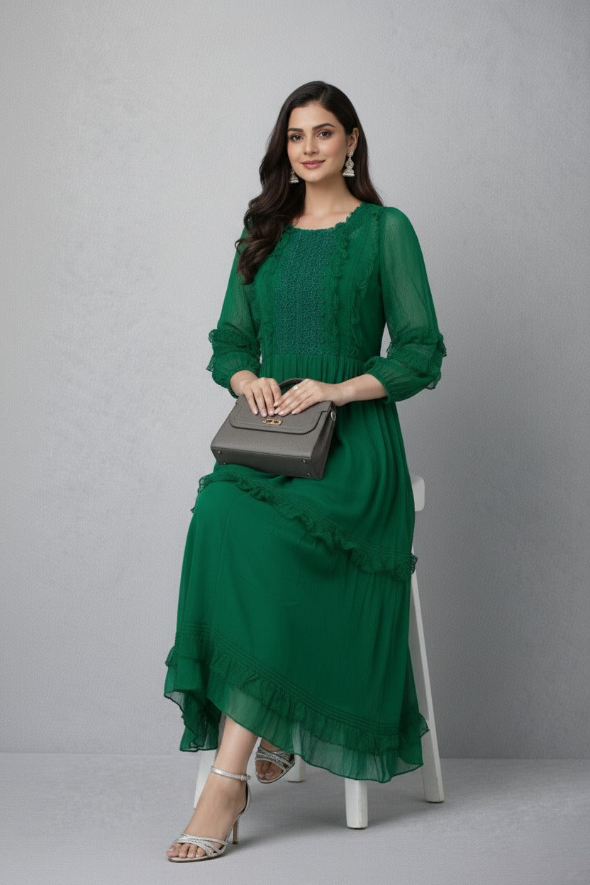 Emerald Enchantment Ruffle Dress