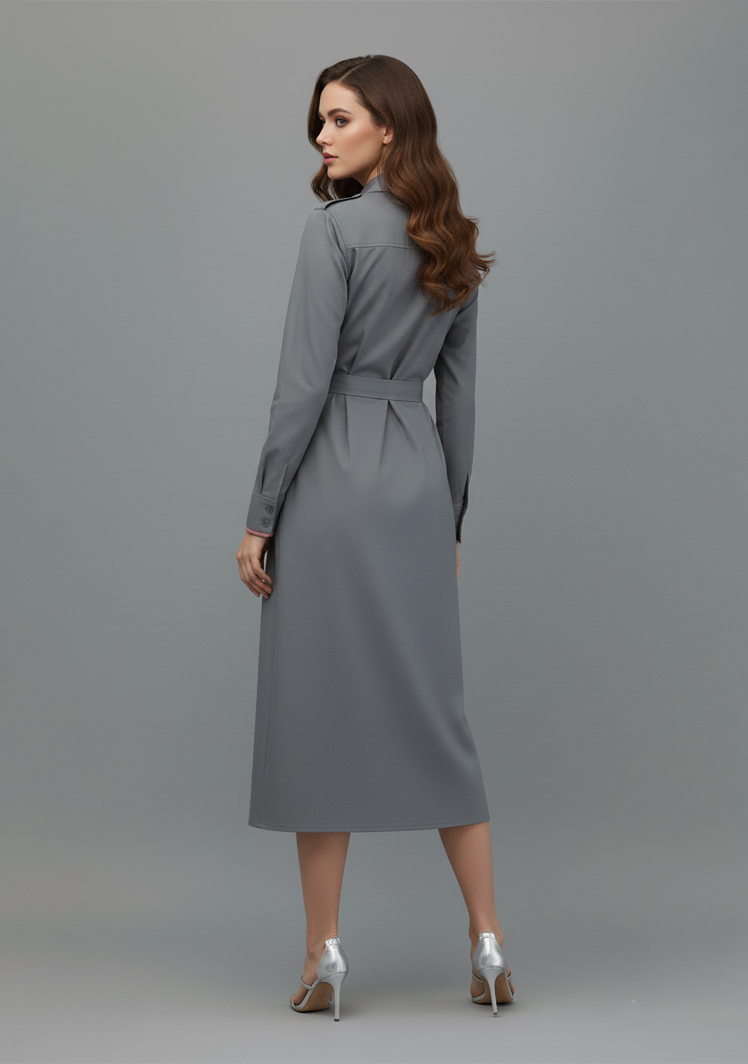 Executive Slate Belted Dress