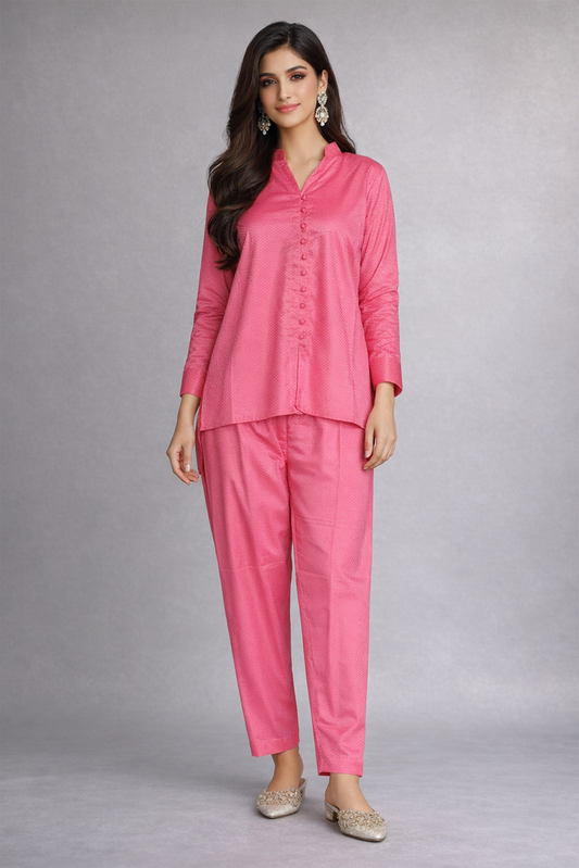 Fuchsia Lattice Tunic Co-ord Set