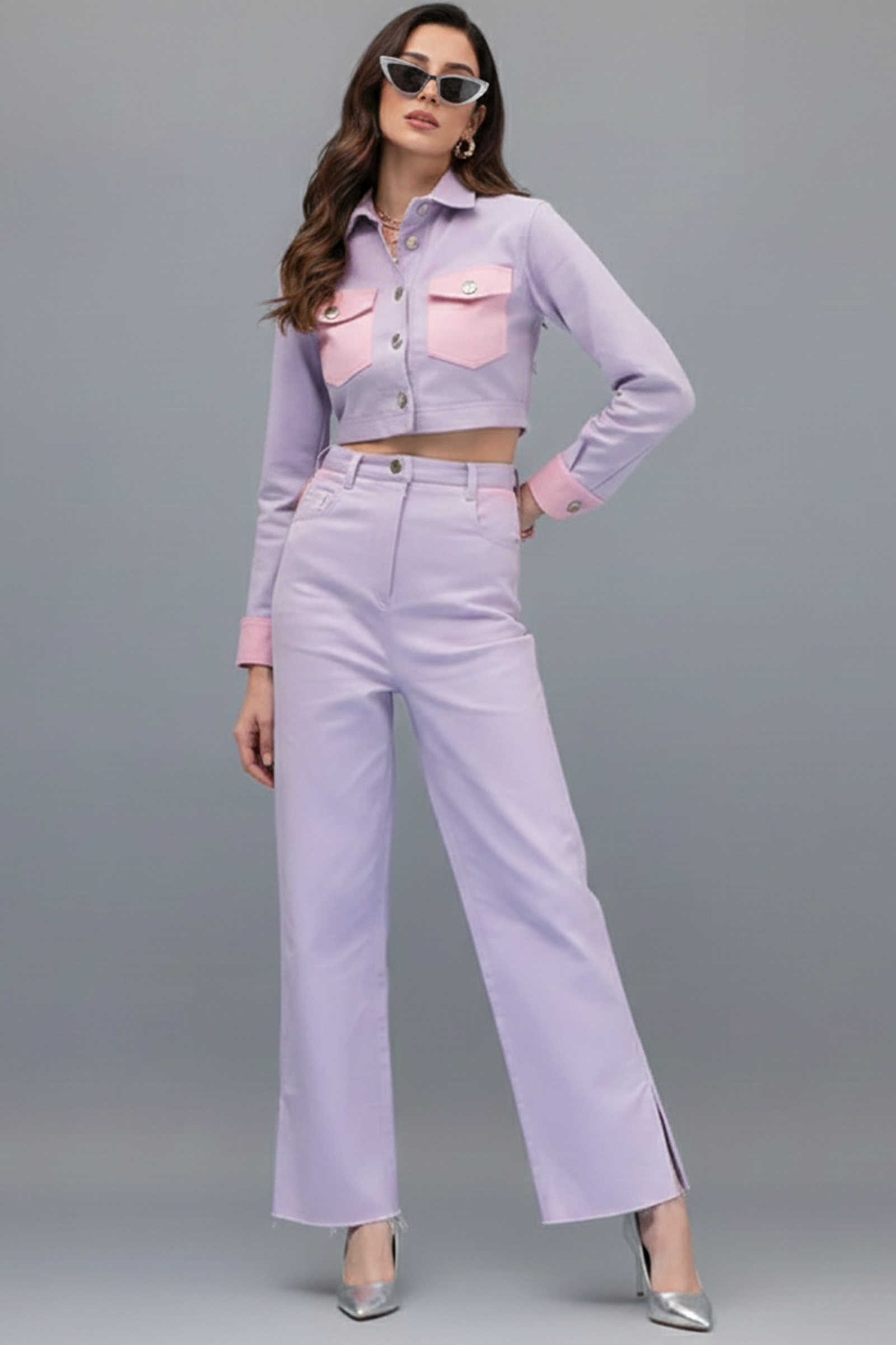 Lavender Candy Cropped Denim Co-Ord Set