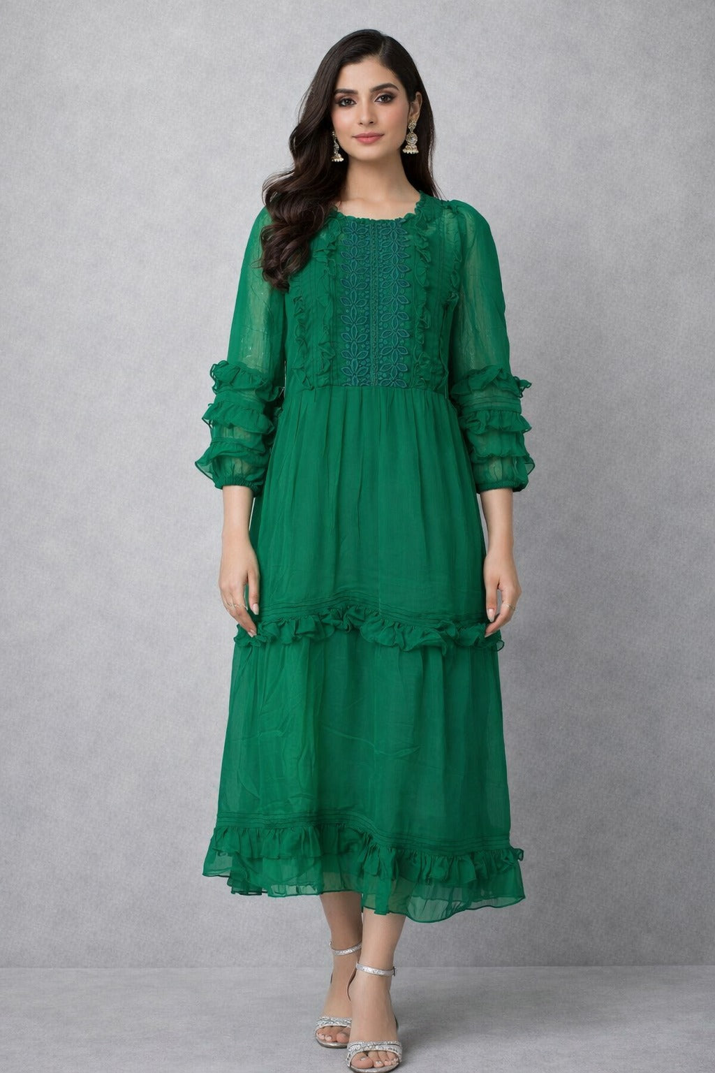 Emerald Enchantment Ruffle Dress