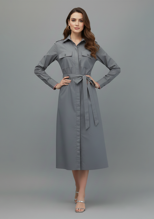 Executive Slate Belted Dress