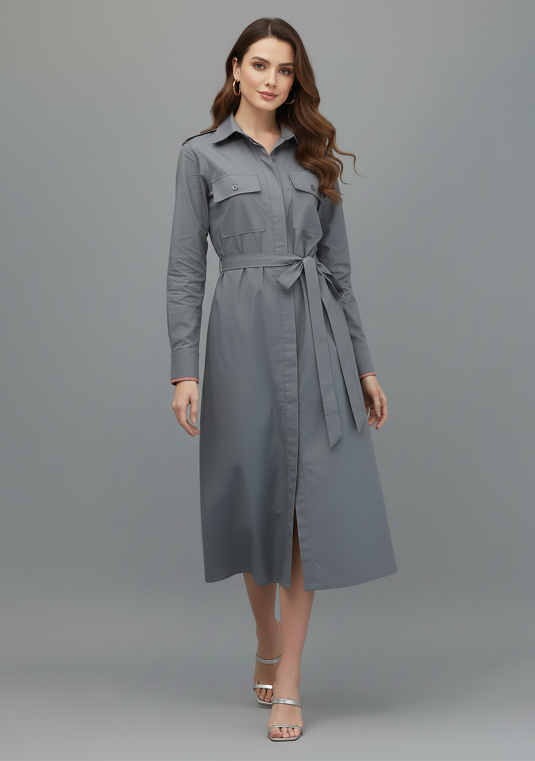 Executive Slate Belted Dress