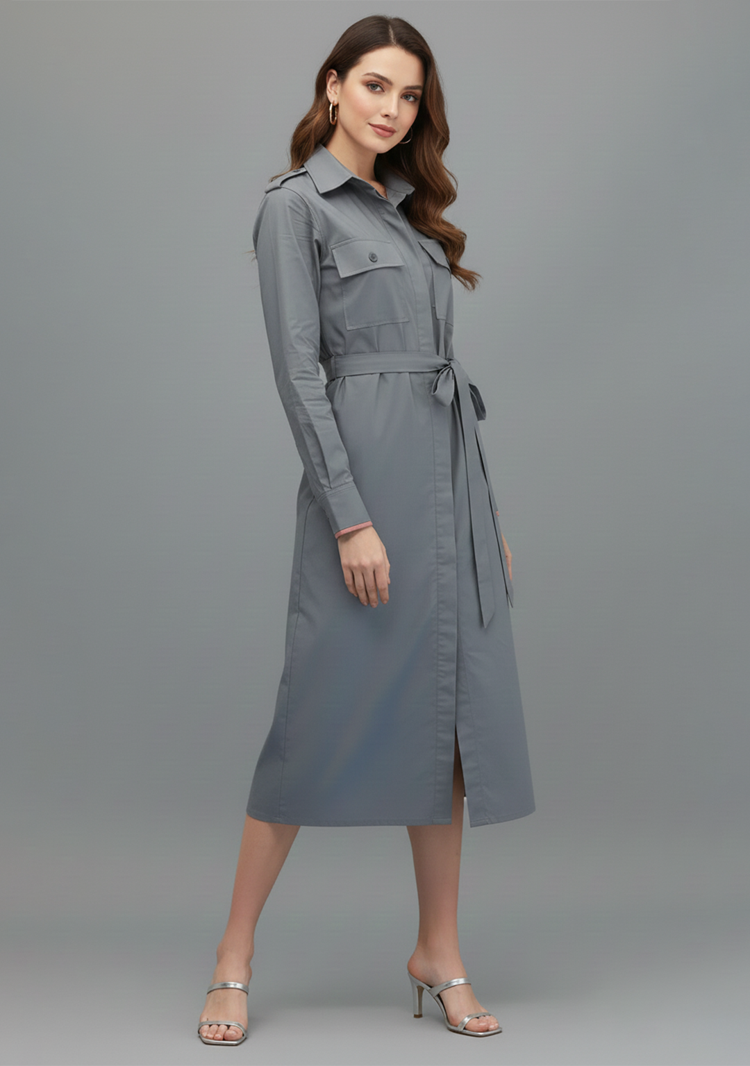 Executive Slate Belted Dress