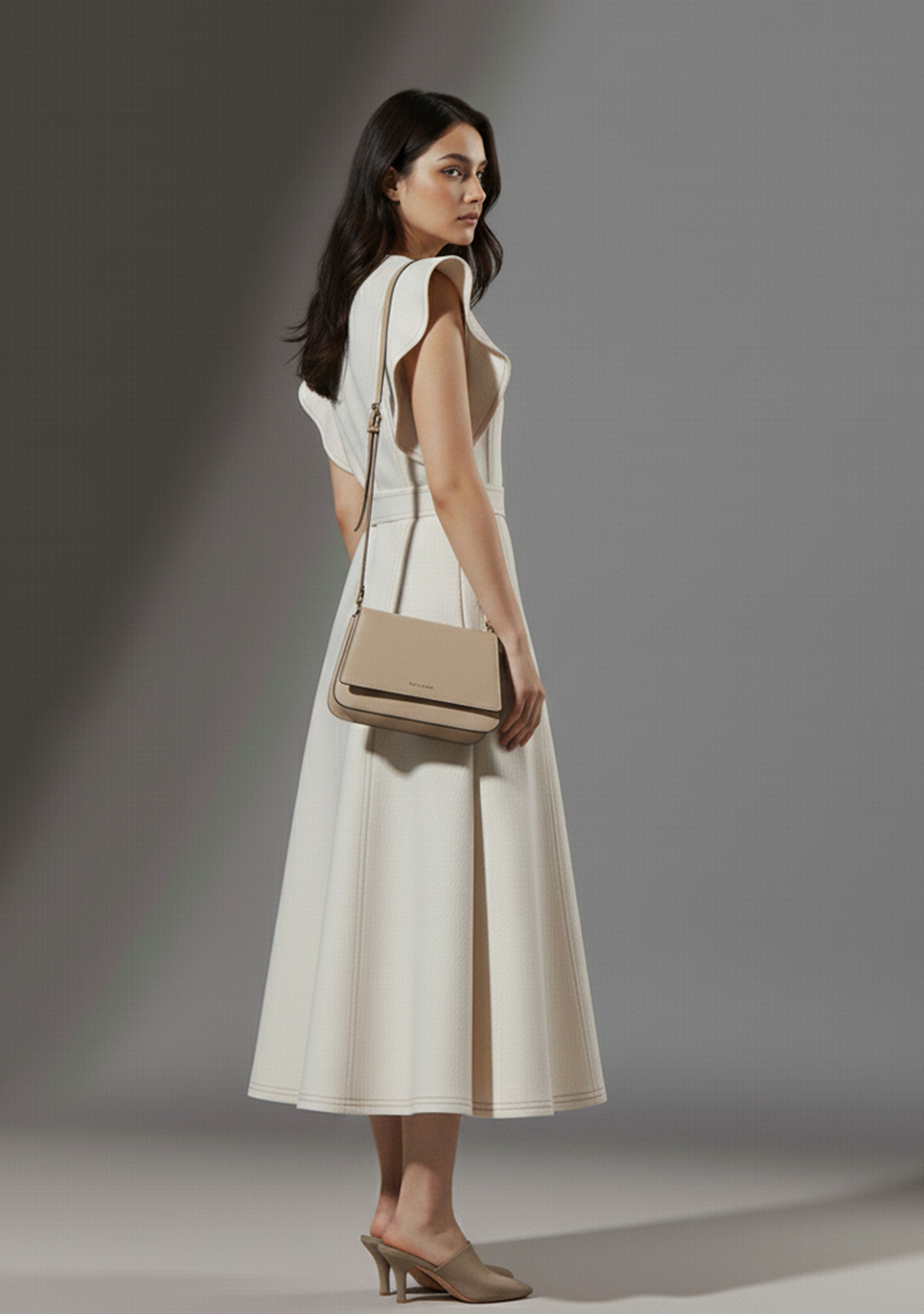 Ivory Grace Belted Midi Dress