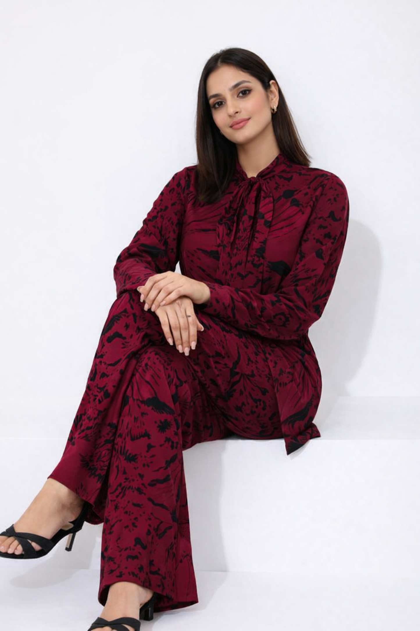 Crimson Dahlia Bow-Neck Co-ord Set