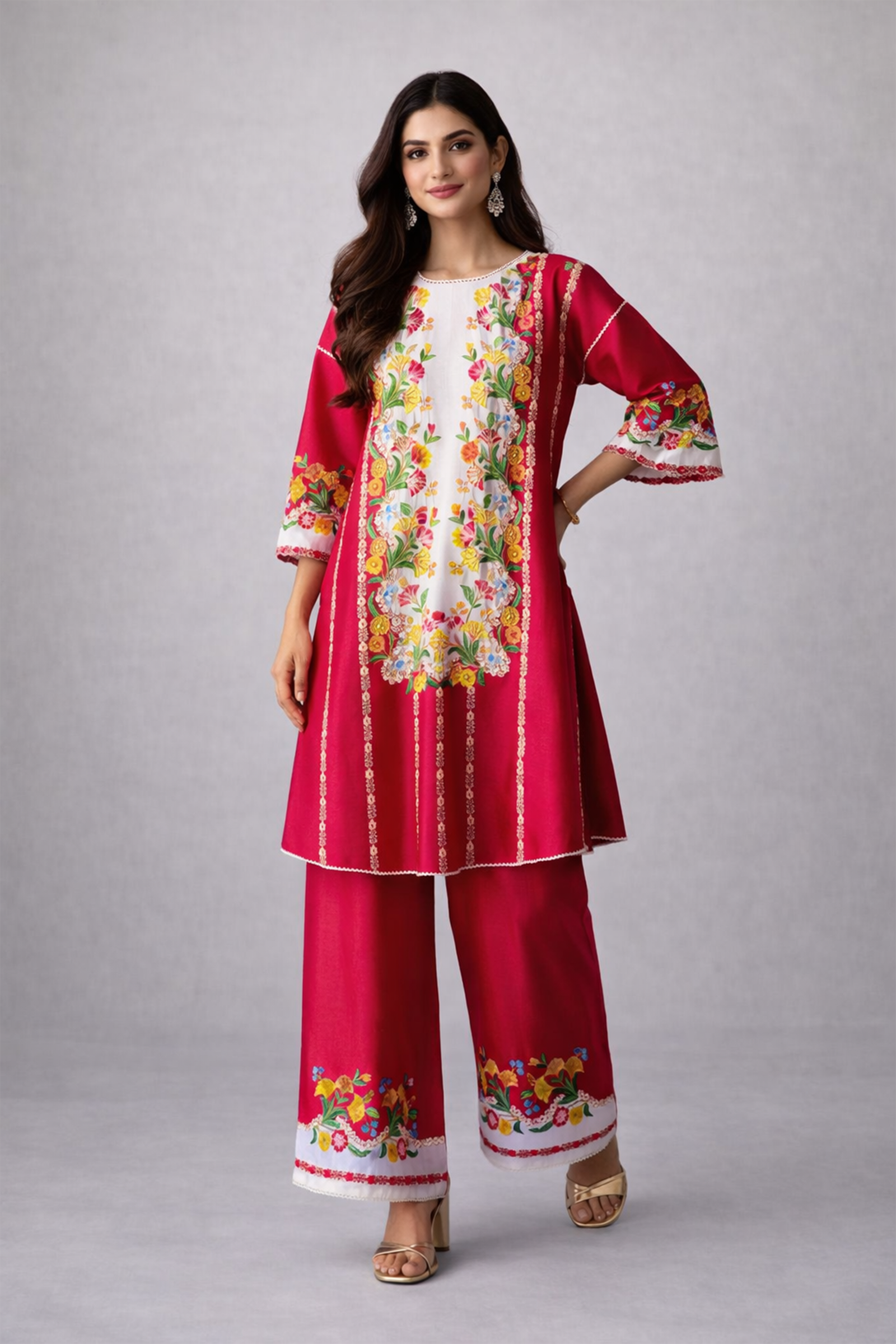 Fuchsia Meadow Embroidered Co-ord Set