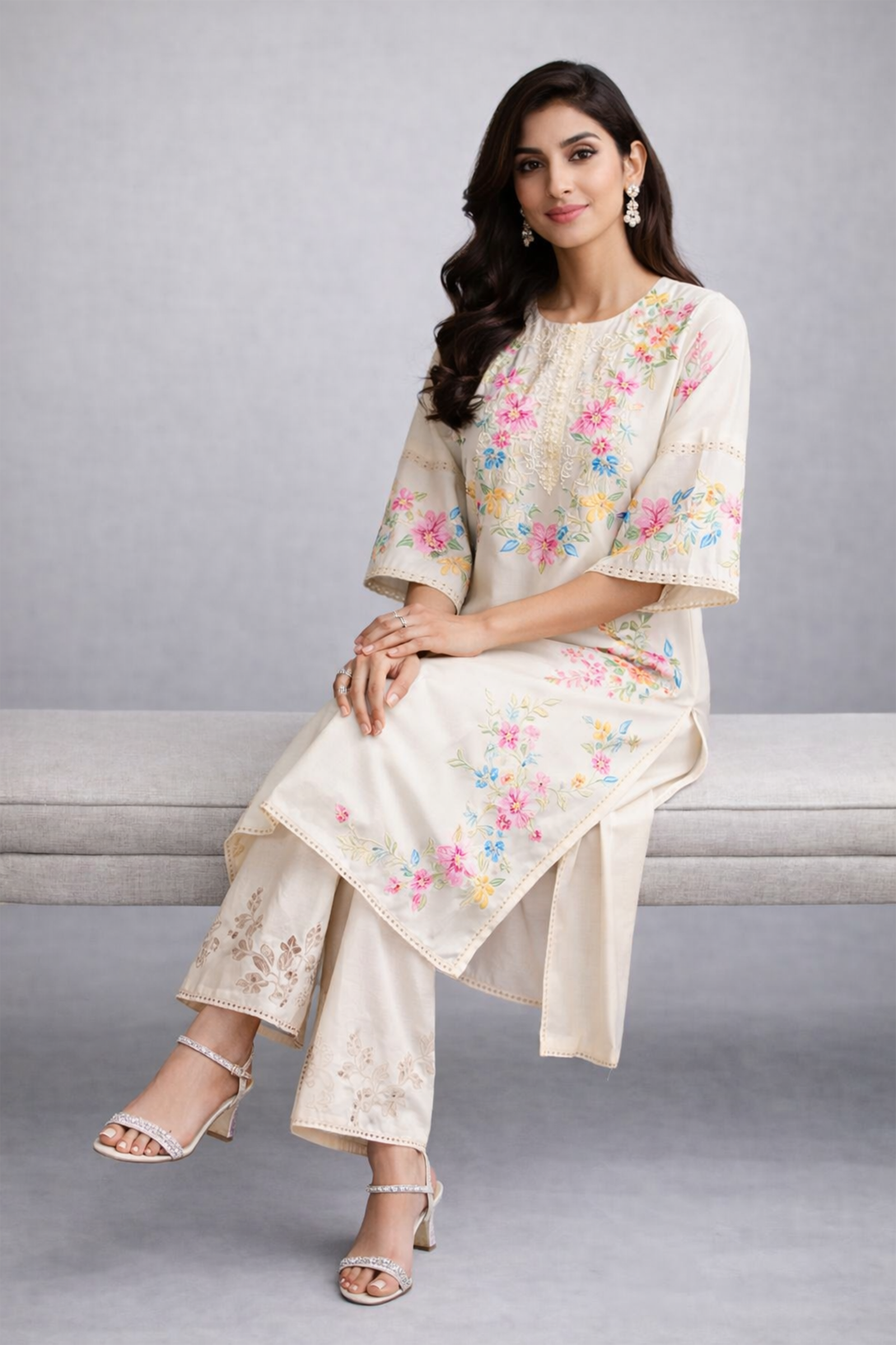 Ivory Meadow Eyelet Long Co-ord Set