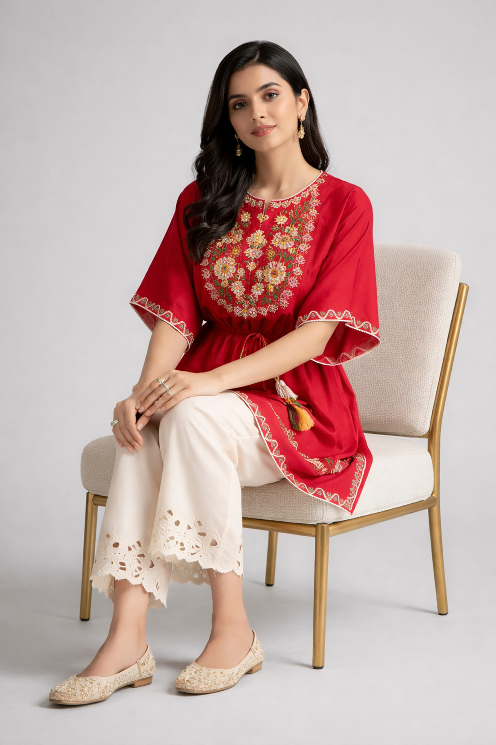 Ruby Bloom Embroidered Kaftan Co-ord Set