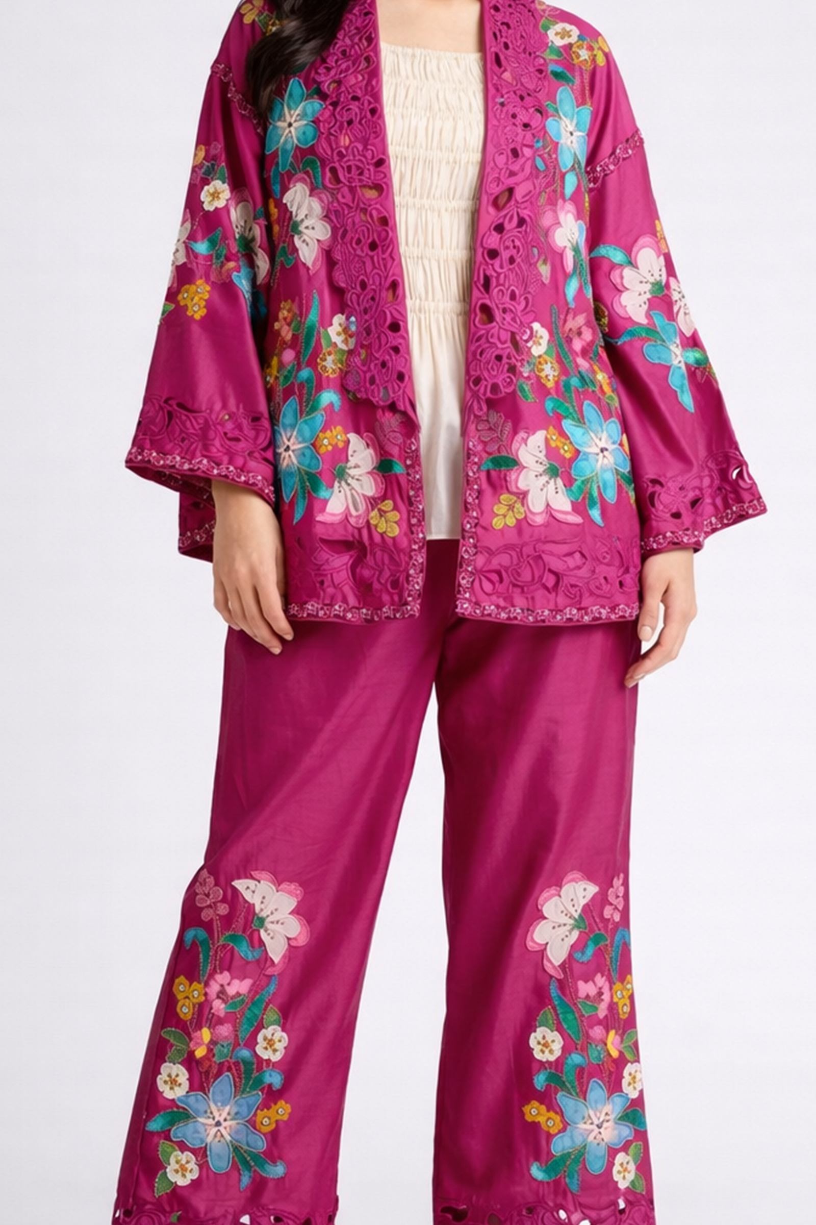 Magenta Bloom Embroidered Co-ord Set