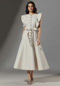 Ivory Grace Belted Midi Dress